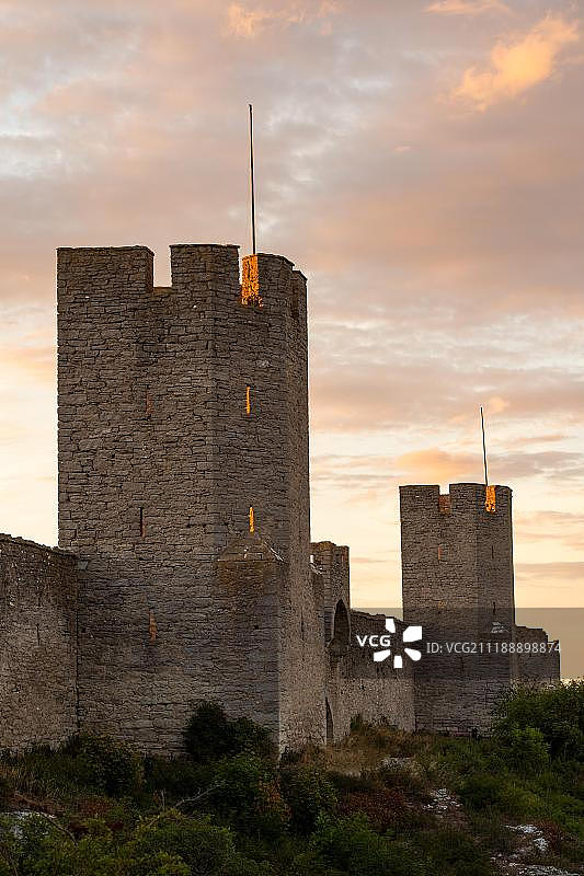 瑞典哥特兰岛维斯比的中古城墙和防御塔楼，联合国教科文组织世界遗产图片素材