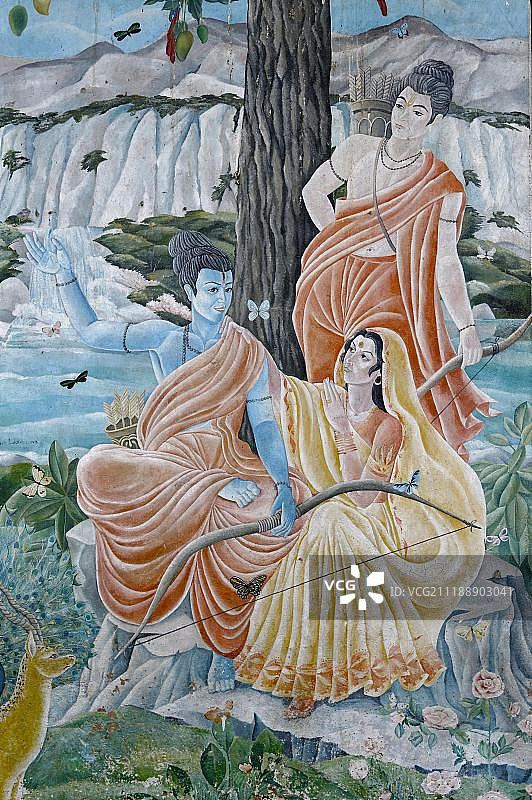 尼泊尔加德满都帕斯帕提纳神庙的墙壁画，亚洲图片素材