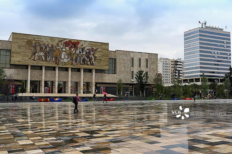 斯坎德培广场国家历史博物馆，地拉那，阿尔巴尼亚，欧洲图片素材