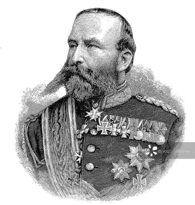 普鲁士骑兵将军赫尔曼肖像木刻画图片素材