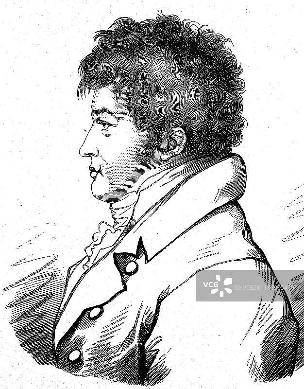 威廉·冯·洪堡：普鲁士学者、作家和政治家（德国，19世纪木刻版画）图片素材