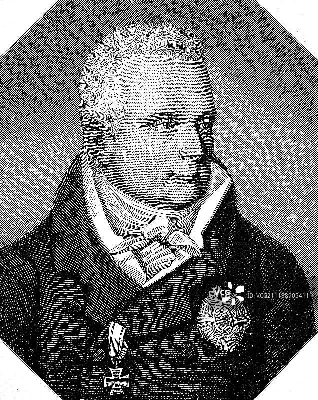 卡尔·奥古斯特·冯·哈登堡亲王，1750年5月31日，1822年11月26日，普鲁士政治家，1804年至1806年任普鲁士外交部长，德国，欧洲国务总理图片素材