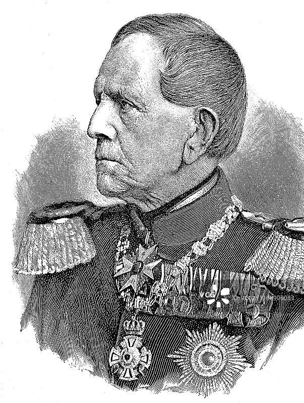 赫尔穆特·卡尔·贝恩哈德·冯·毛奇，1870年后称毛奇伯爵，1800年10月26日-1891年4月24日，普鲁士陆军元帅，德国，欧洲图片素材