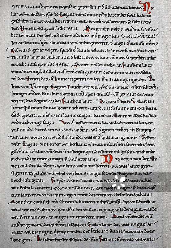 13世纪初保存最古老的尼伯龙根手稿，木刻，德国，欧洲图片素材