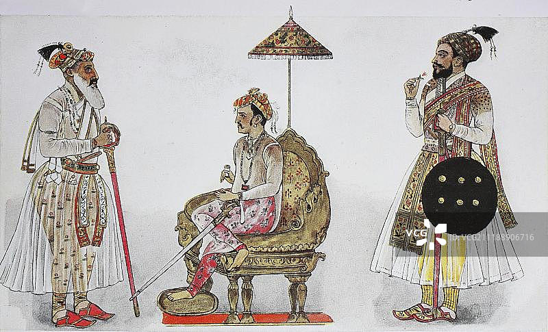 印度1600-1800年间的服装时尚插图图片素材