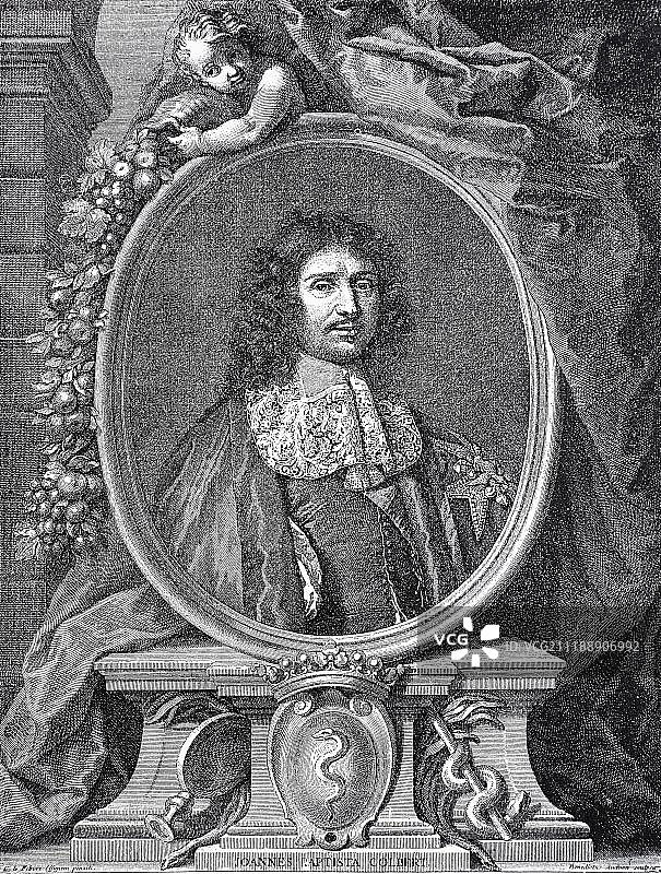 让-巴蒂斯特·科尔贝，塞涅莱侯爵，1619年8月29日，1683年9月6日，法国木刻版画图片素材