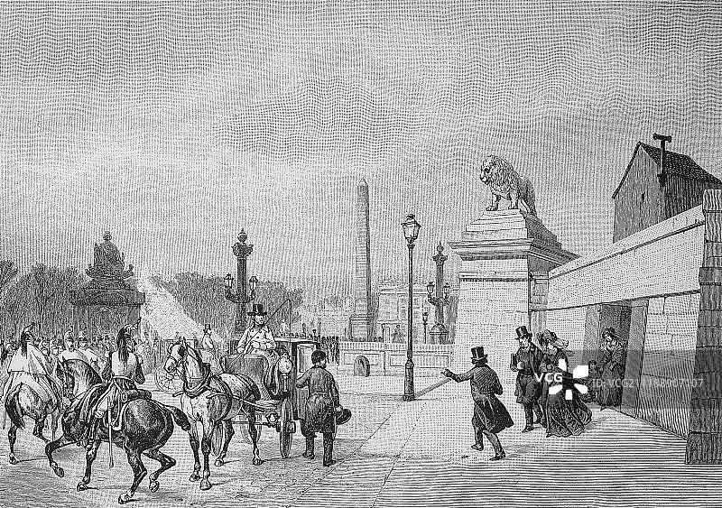 1848年2月24日路易·菲利普从巴黎逃往二月革命，木刻，法国，欧洲图片素材