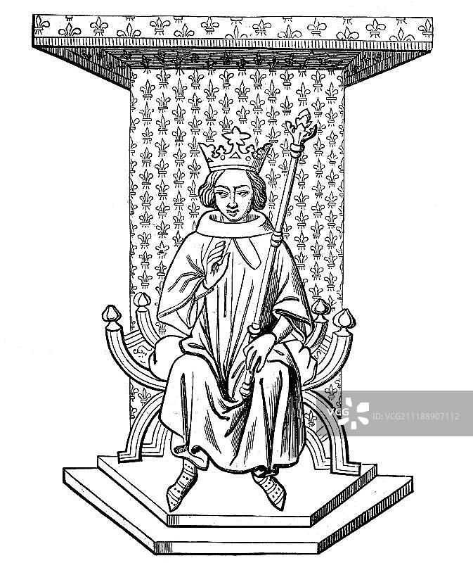 法国国王路易九世宝座像，巴黎国家图书馆藏14世纪微缩模型，法国，欧洲图片素材