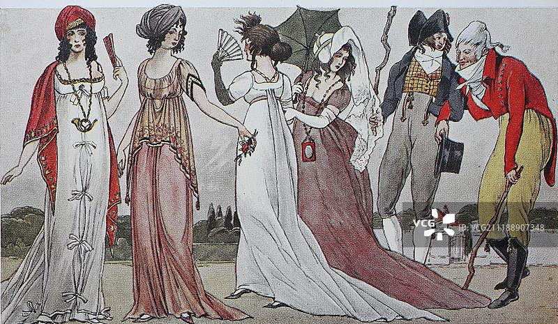 法国大革命时期（1795-1803）的复古时装图片素材