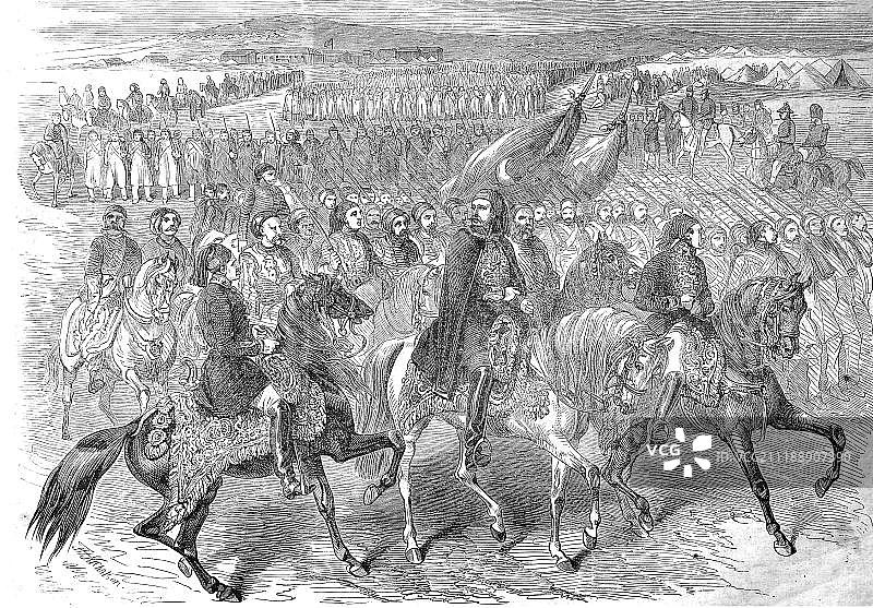 1855年土耳其军队从卡米耶什到巴拉克拉瓦的行军（木刻，土耳其，亚洲）图片素材