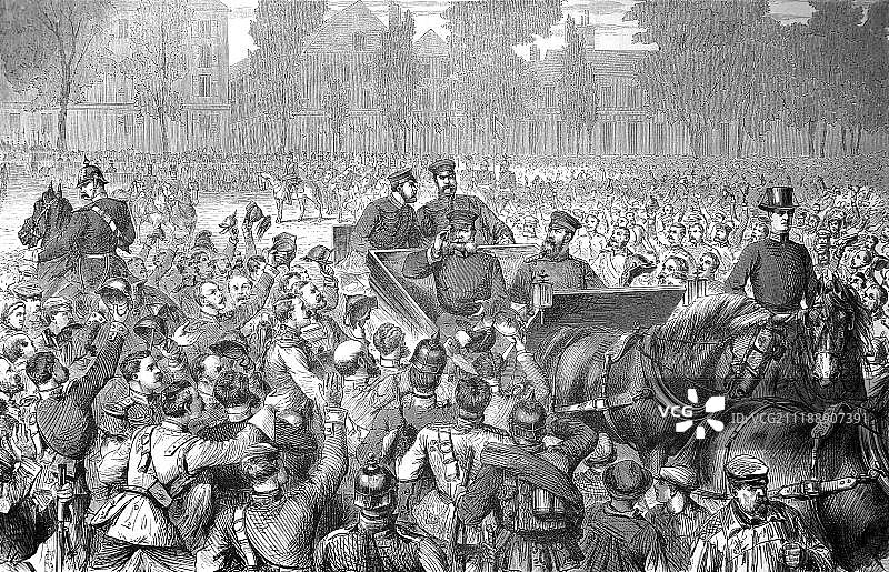普鲁士国王威廉一世于1870/71年10月5日进入凡尔赛宫，法德战争，法国，欧洲图片素材