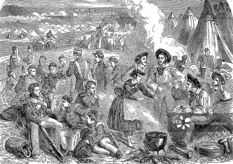 1853-1856年克里米亚战争：英国营地的邮件送达（英国木刻版画）图片素材