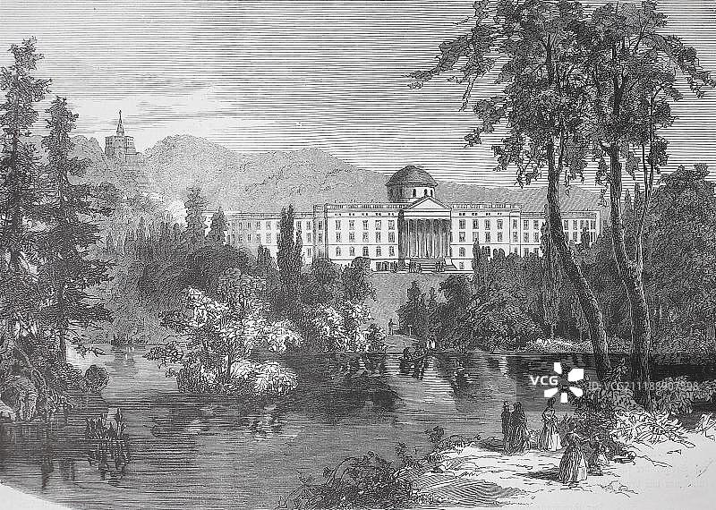 德国卡塞尔威廉高地城堡，拿破仑皇帝故居，1870/1871年德法战争，木刻图片素材