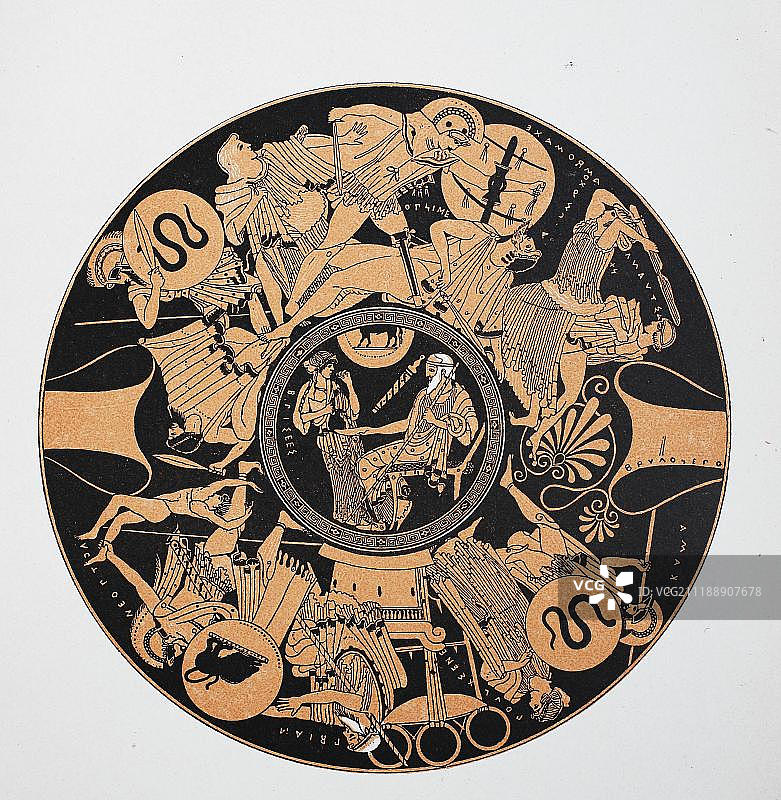 希腊花瓶：特洛伊最终战役与希腊神话图片素材
