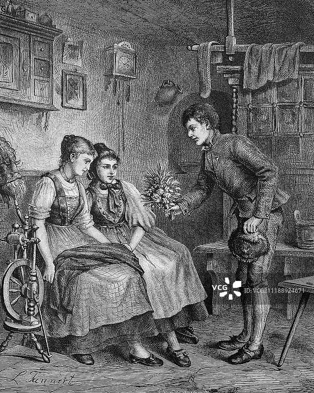 求婚历史插画，1877年图片素材