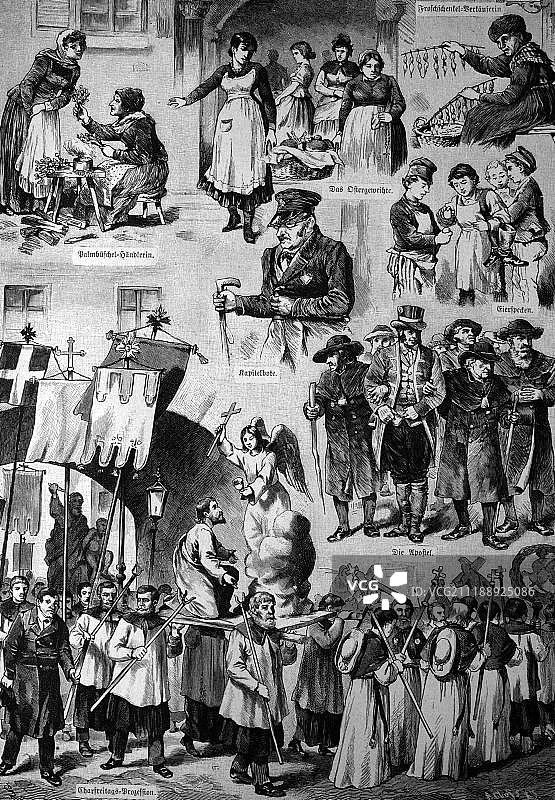 1886年慕尼黑受难周场景历史插图，德国巴伐利亚图片素材