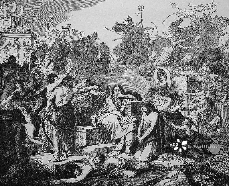 公元前540年犹太人从巴比伦出埃及记，1880年木刻图片素材