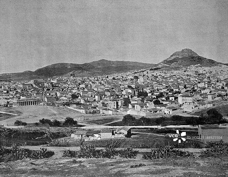 1880年雅典城市景观半色调照片图片素材