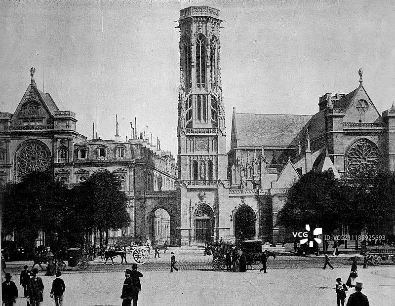 1880年左右法国巴黎圣日耳曼洛塞尔教堂的首批自动照相照片之一图片素材
