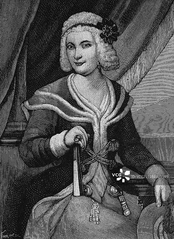 教皇利奥十三世的母亲佩西伯爵夫人，1880年历史版画图片素材