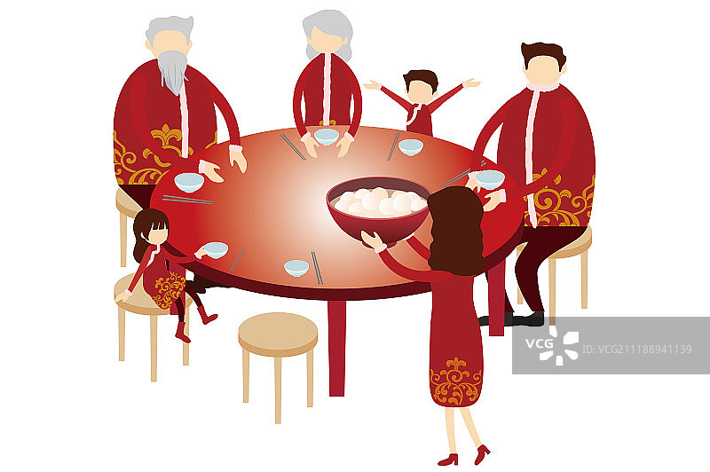 三代家庭新年吃团圆饭图片素材