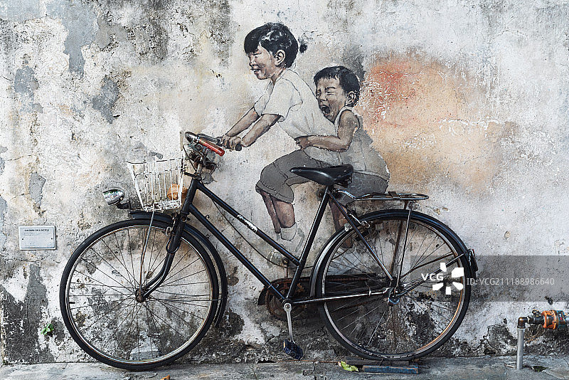 马来西亚槟城乔治市老城街头艺术壁画图片素材