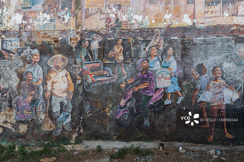 马来西亚槟城乔治市老城街头艺术壁画图片素材