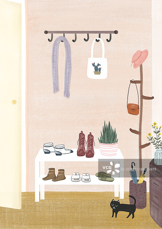 猫在家里系列插画图片素材