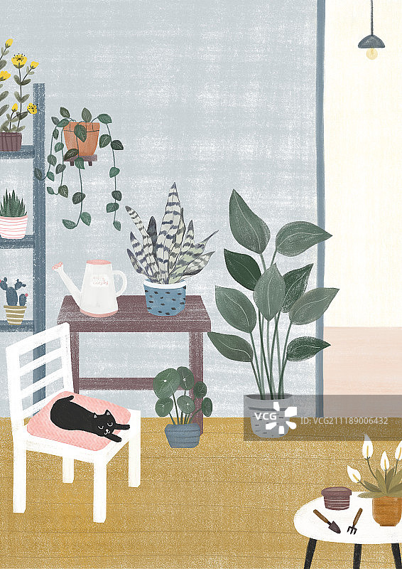 猫在家里系列插画图片素材