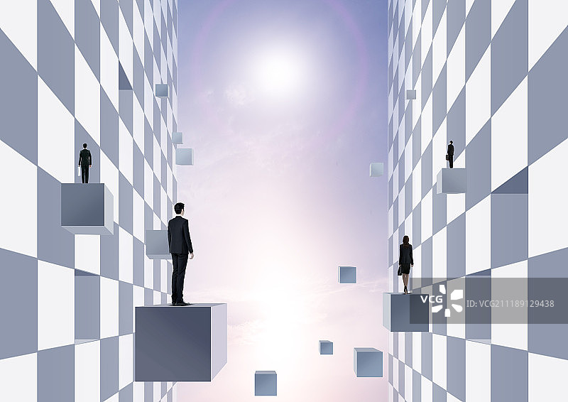 商务人士与立方体图案图片素材