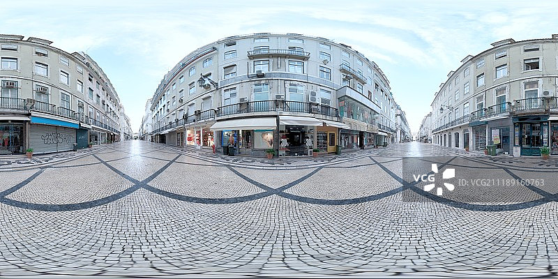 葡萄牙里斯本马赛克瓷砖街道商店的360度HDRI图片素材