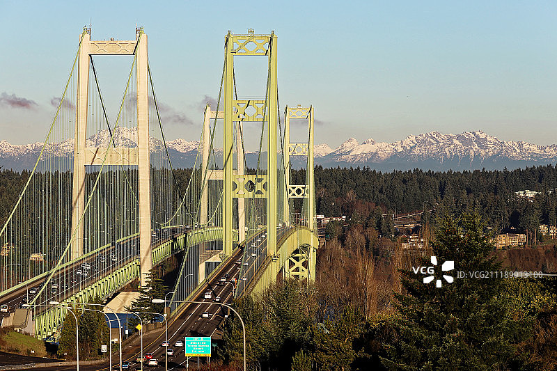 海峡大桥和奥林匹克山脉图片素材