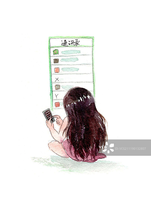 在手机上刷着通讯录的女孩图片素材