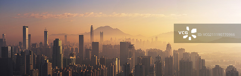 深圳早晨壮丽日出全景图图片素材