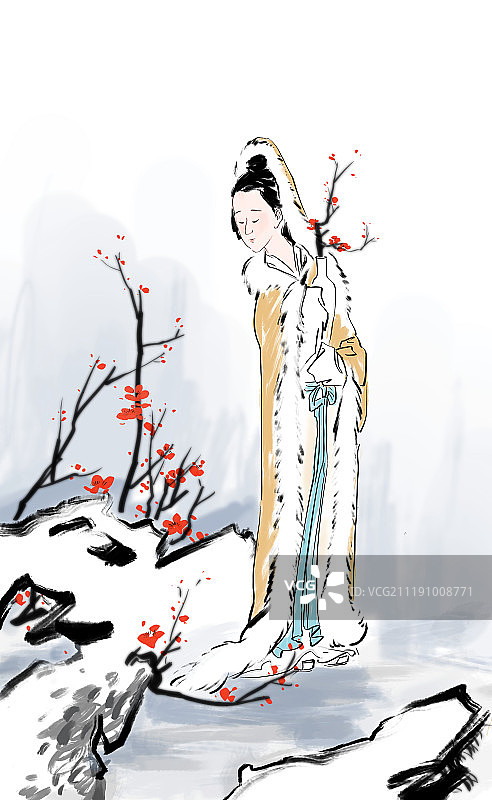 水墨国画古典诗词人物插图图片素材