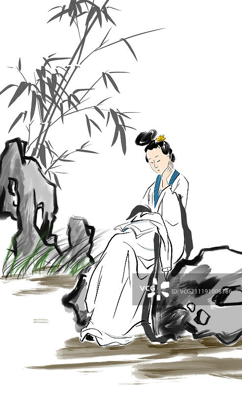 水墨国画古典诗词人物插图图片素材