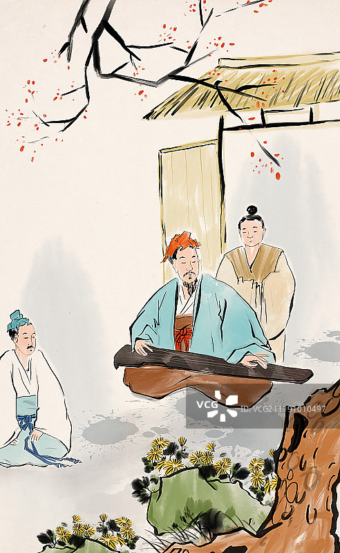 水墨国画古典诗词人物插图图片素材