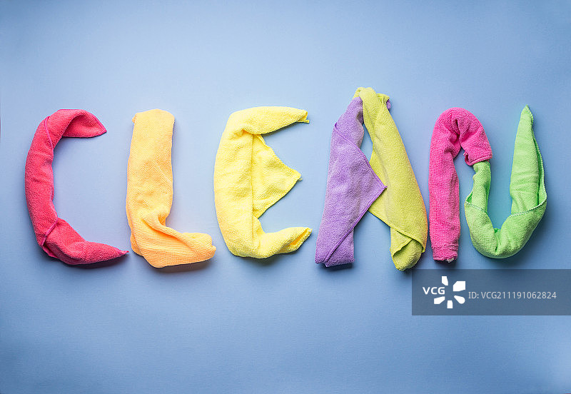 用清洁布拼写的“Clean”字样图片素材