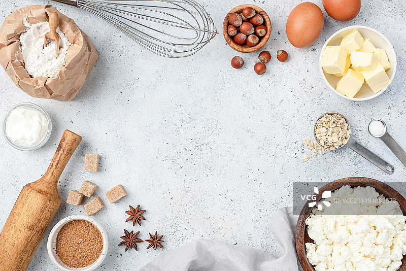 烘焙概念，背景上的烘焙原料图片素材