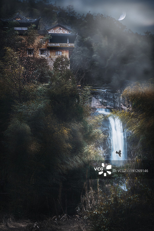 石梁飞瀑图片素材