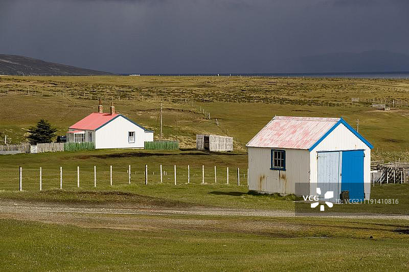 福克兰群岛路易港的房屋和车库，南大西洋图片素材
