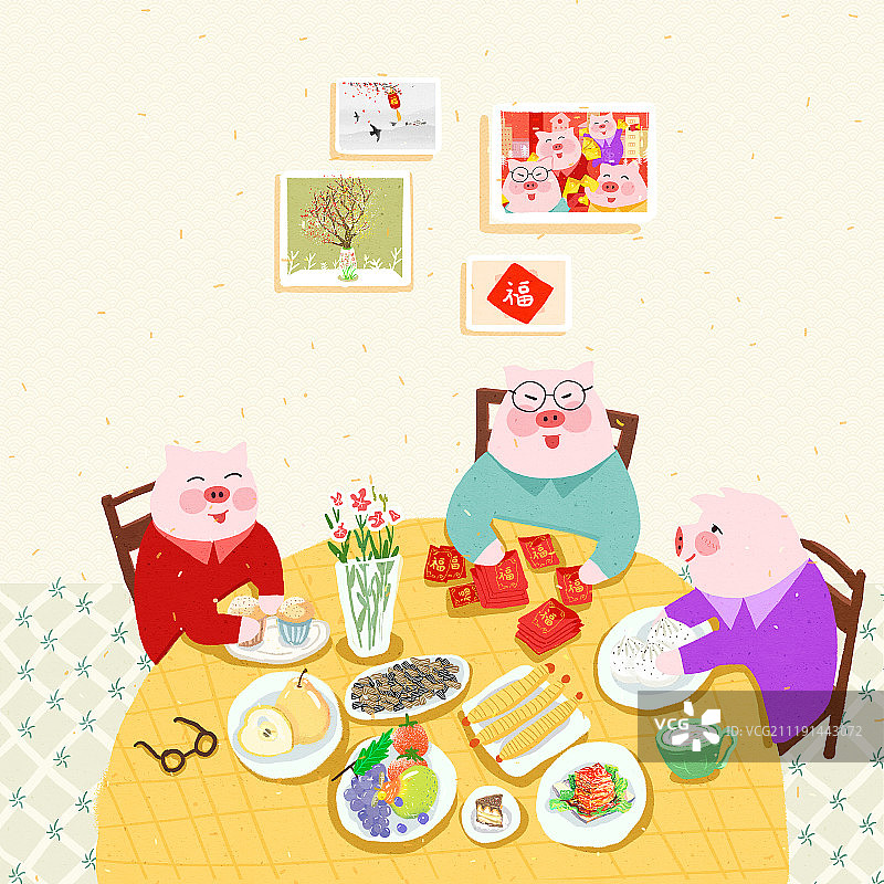 猪年团圆年俗系列图片素材