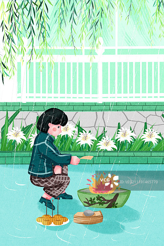 小清新清明节女性祭祖图片素材