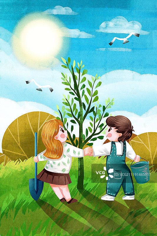 小清新植树节种树图片素材