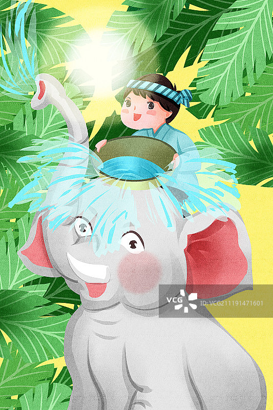 小清新泼水节男性骑大象泼水图片素材