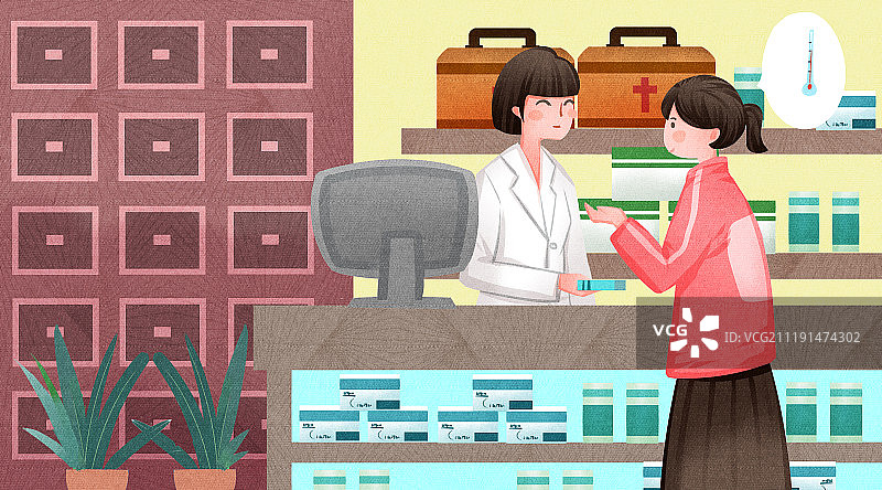 扁平风格药店买药图片素材