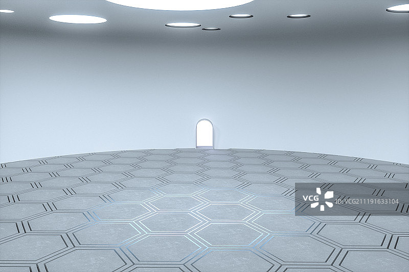 白色墙壁房间与六边形地面图片素材