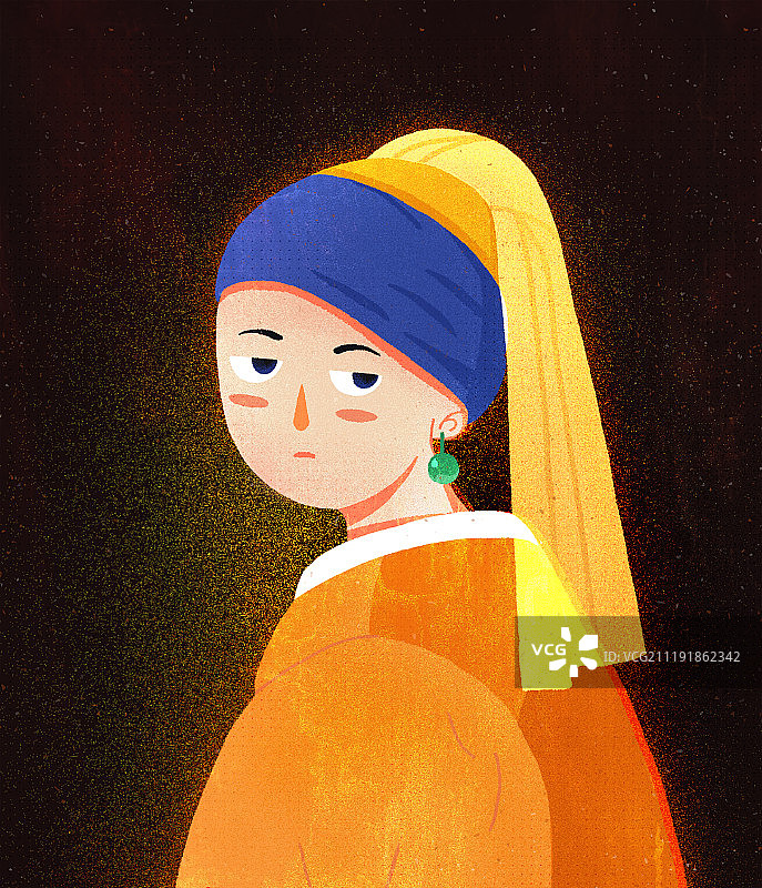 名画戴珍珠项链的少女图片素材