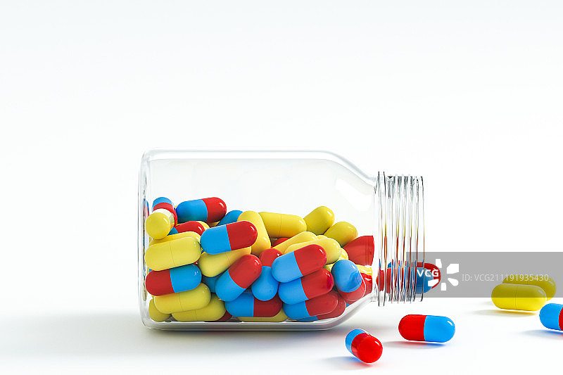 3D玻璃瓶内的药图片素材