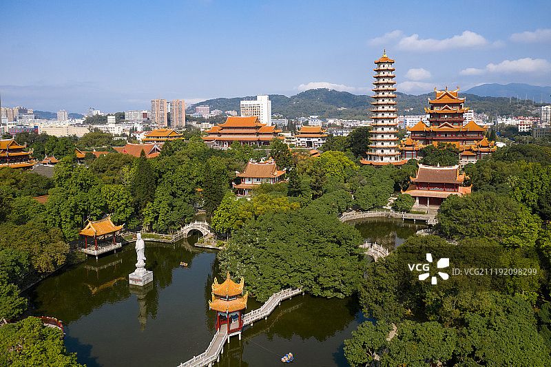 中国福州西禅寺航拍图片素材